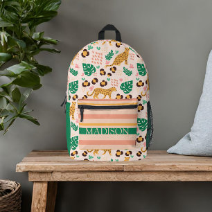 Sac À Dos Imprimé Jolis léopards tropicaux nom personnalisé