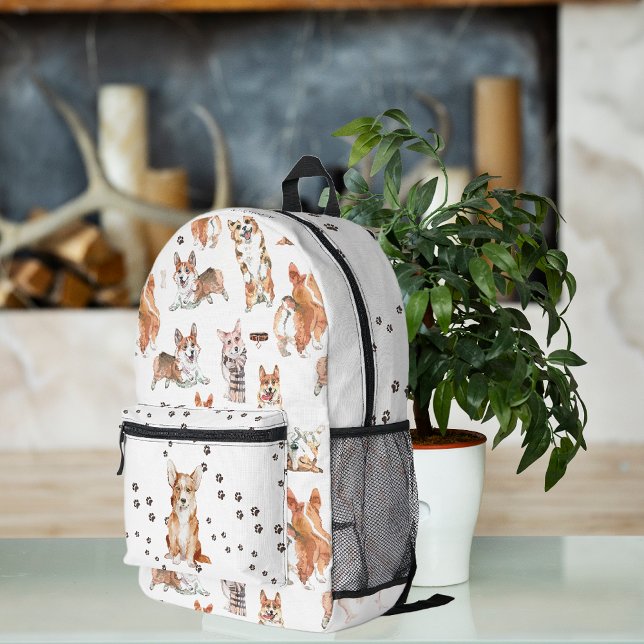 Sac À Dos Imprimé Jote aquarelle Corgi Chien Motif Monogramme (Créateur téléchargé)
