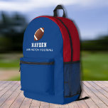 Sac À Dos Imprimé Joueur de football Couleurs d'équipe personnalisée<br><div class="desc">Super fun, sac à dos sportif avec un football et deux lignes de texte personnalisé. Modifiez facilement les couleurs pour qu'elles correspondent aux couleurs de votre équipe. Assez spacieux pour les livres, l'ordinateur, l'équipement sportif et plus - ou comme un sac de voyage ou de couchage aussi. Votre fan/joueur/équipe de...</div>
