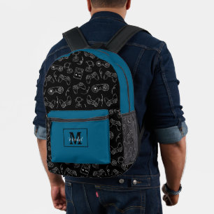 Sac À Dos Imprimé Joueur de jeu vidéo bleu et noir moderne 