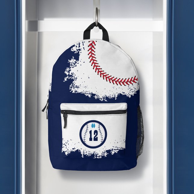 Sac À Dos Imprimé Joueur de l'équipe de baseball Jersey Numéro Marin (Baseball Sports Team Player Jersey Number Navy Printed Backpack)