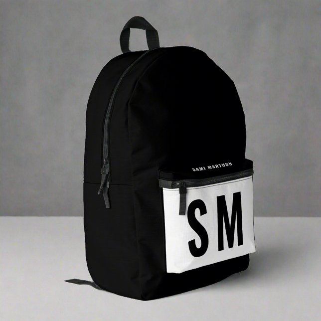 Sac À Dos Imprimé Joueur moderne noir & blanc Sports Garçon Monogram (Créateur téléchargé)