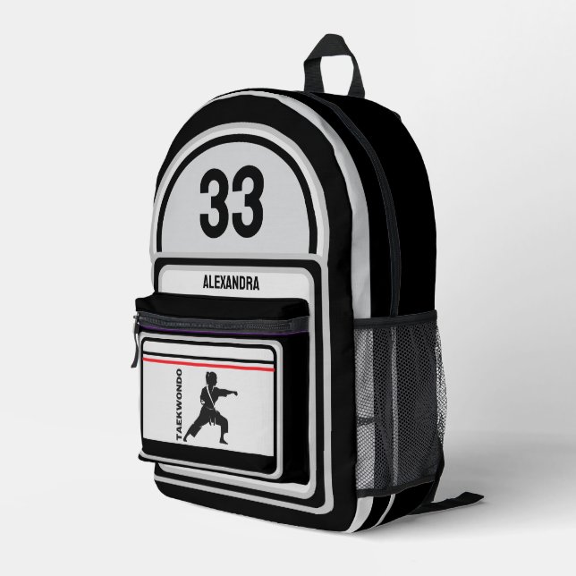 Sac À Dos Imprimé Joueuse de Taekwondo, fille d'anniversaire, karaté (Coin arrière droit)