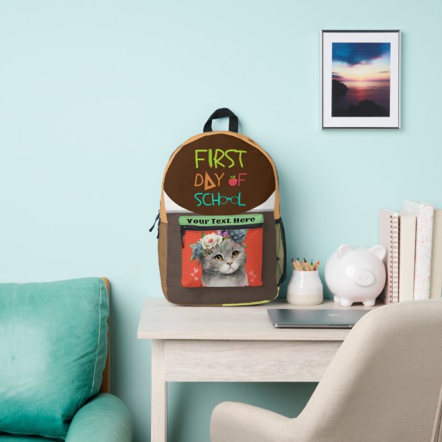Sac À Dos Imprimé Journée rapide d'école avec un chat d'amour (Insitu)