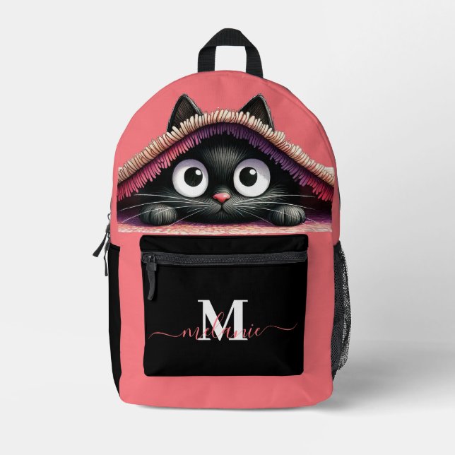 Sac À Dos Imprimé Jovely Cute Kitten Custom Monogramme Nom du script (Recto)