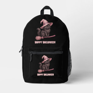 Sac À Dos Imprimé Joyeux Halloween Chat Sorcière Noir