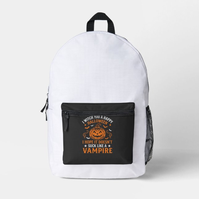 Sac À Dos Imprimé Joyeux Halloween Vampire Citrouille Sorcière Chape (Recto)