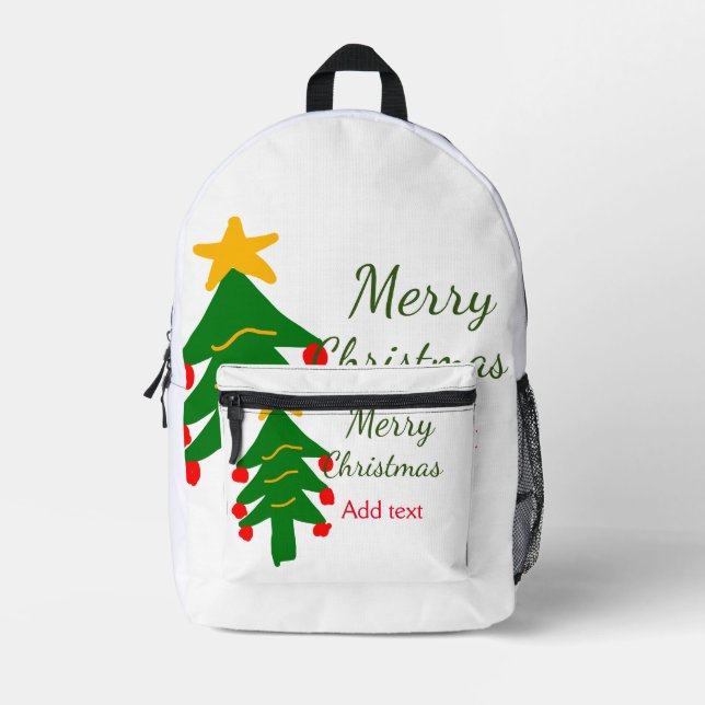 Sac À Dos Imprimé Joyeux Noël rouge vert Noël ajouter le nom (Recto)
