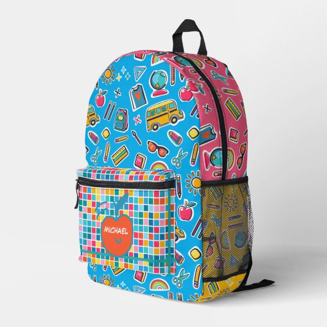 Sac À Dos Imprimé Joyeux premier jour d'école Monogramme personnalis (Coin arrière droit)