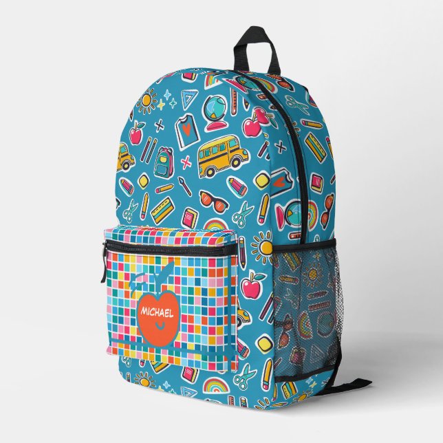 Sac À Dos Imprimé Joyeux premier jour d'école Monogramme personnalis (Coin arrière droit)