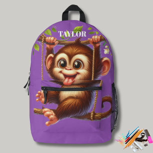 Sac À Dos Imprimé Jungle Singe Arbre Changement Monogramme Enfants V