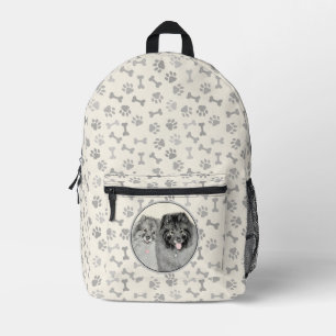 Sac À Dos Imprimé Keeshond Maman et Son Peinture - Art Chien origina