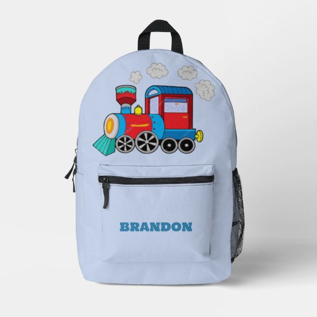 Sac À Dos Imprimé Kids Train Boys Blue Custom Name (Recto)
