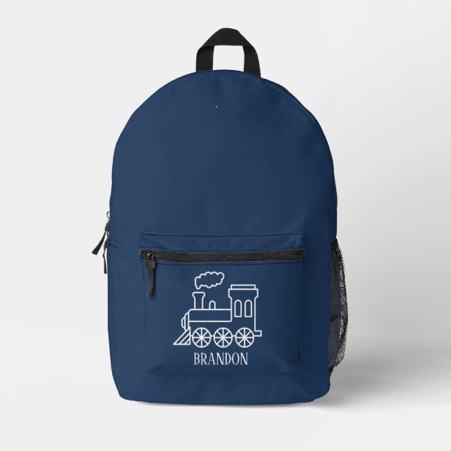 Sac À Dos Imprimé Kids Train Boys Blue Custom Name (Recto)