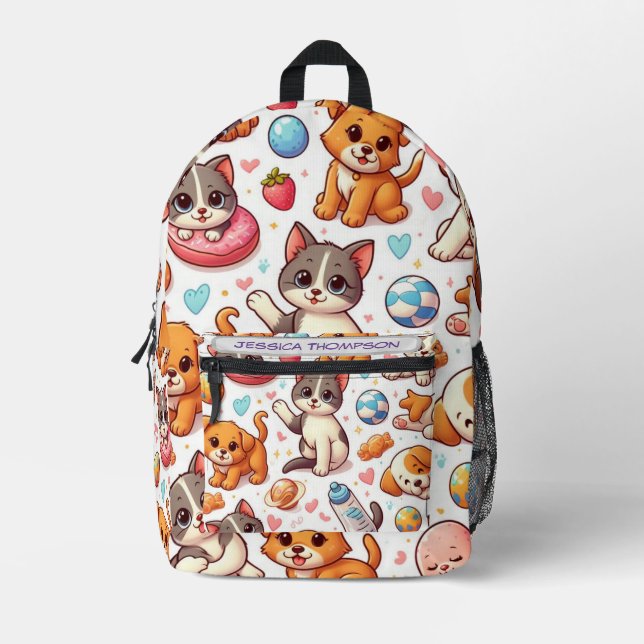 Sac À Dos Imprimé Kitten et chiot motif enfants personnalisés (Recto)