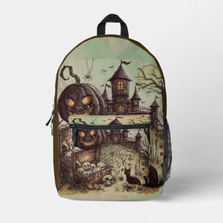 Sac À Dos Imprimé La nuit d'Halloween : Le citrouille noir effrayant