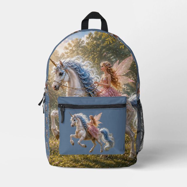 Sac À Dos Imprimé La Promenade Enchantée de la Fée sur Licorne (Recto)
