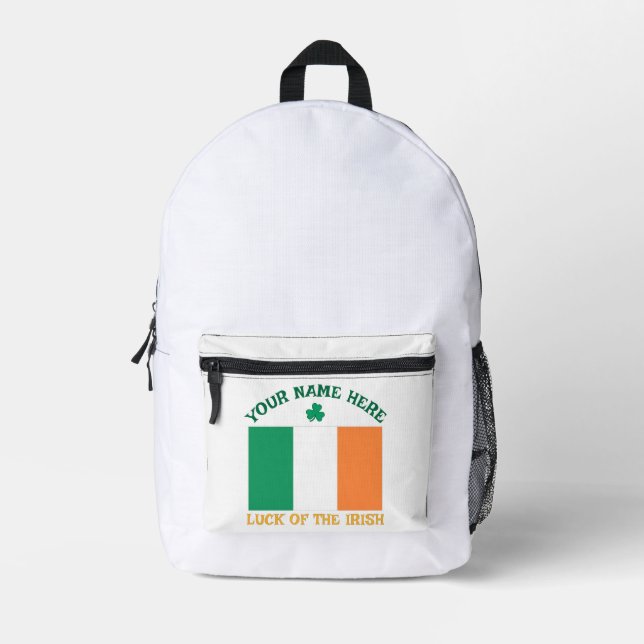 Sac À Dos Imprimé La Saint-Patrick Drapeau Irlande Nom Personnalisé  (Recto)