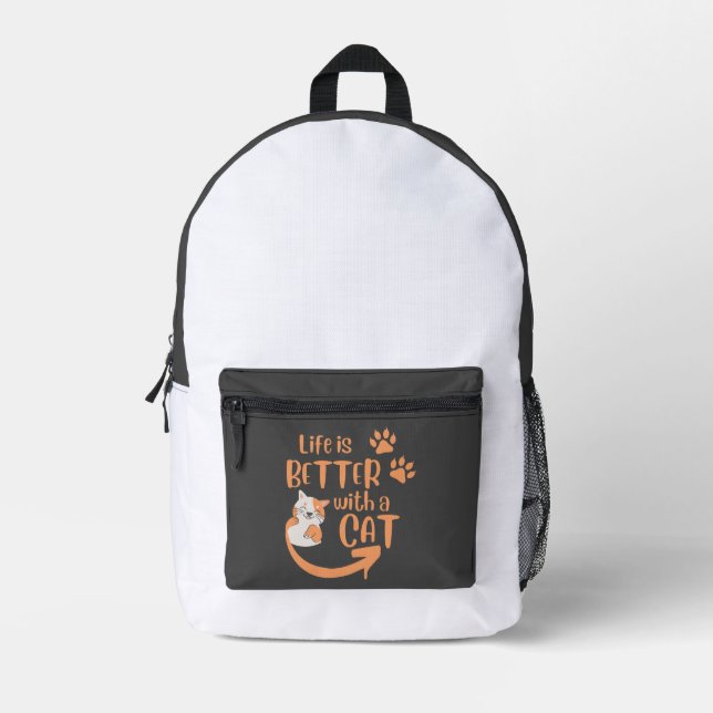 Sac À Dos Imprimé la vie est meilleure avec un chat (Recto)