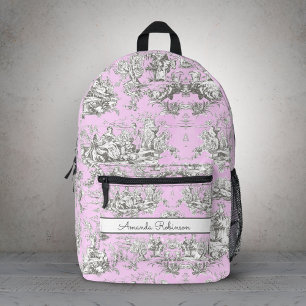 Sac À Dos Imprimé Lac fleuri vintage rose toile de jouy monogramme a