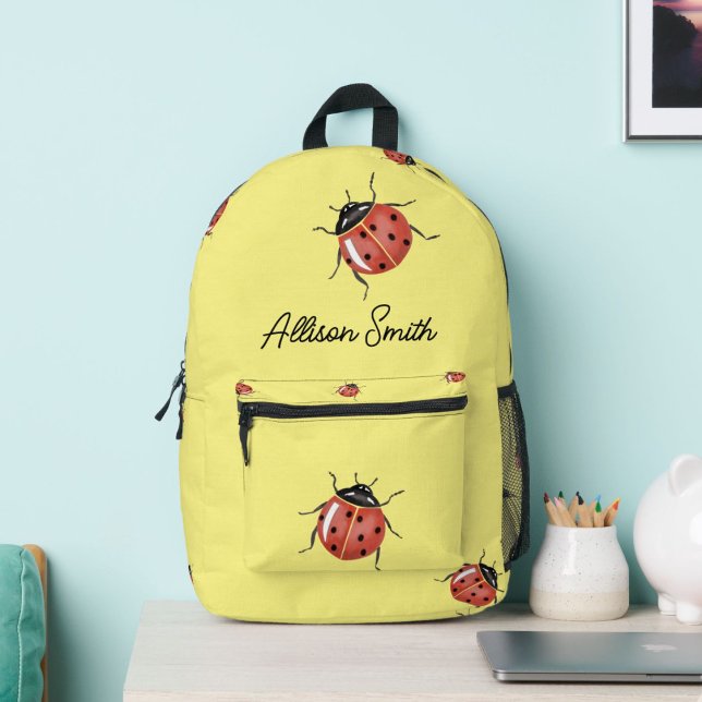 Sac À Dos Imprimé Ladybug sur jaune personnalisé (Créateur téléchargé)