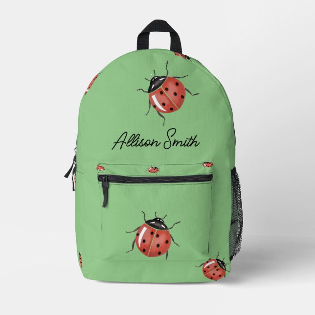 Sac À Dos Imprimé Ladybug sur vert clair personnalisé (Recto)