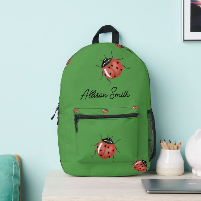 Sac À Dos Imprimé Ladybug sur vert personnalisé (Créateur téléchargé)