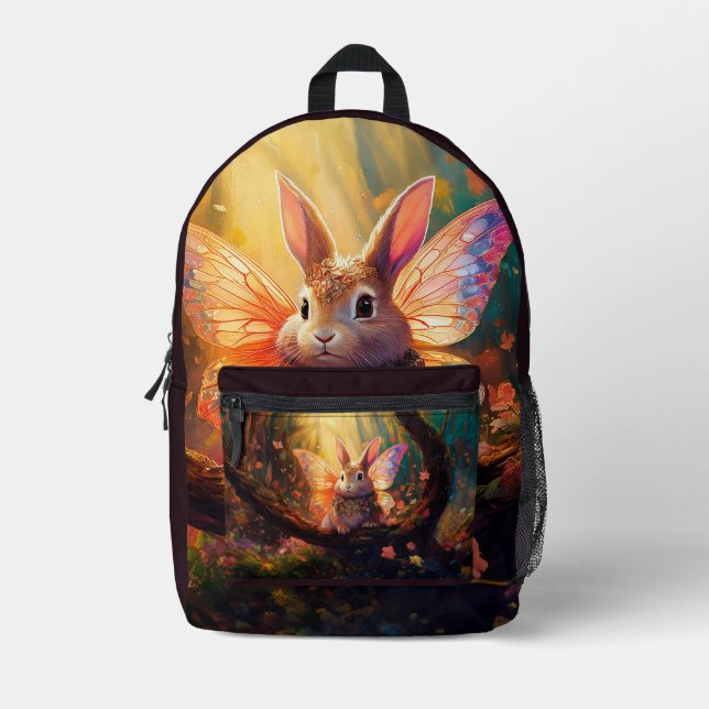 Sac À Dos Imprimé Lapin fantaisiste dans une forêt enchantée (Recto)