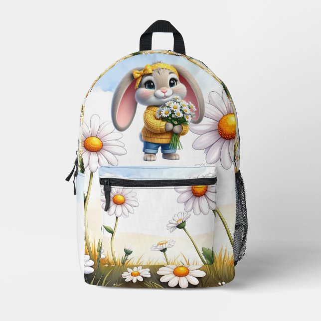 Sac À Dos Imprimé Lapin oreilles roses marguerites blanches (Recto)