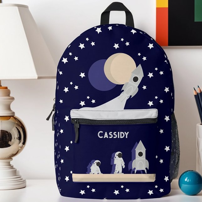 Sac À Dos Imprimé L'astronaute de l'espace lunaire Rocket Stars Nom  (Get this personalized space-themed backpack!)