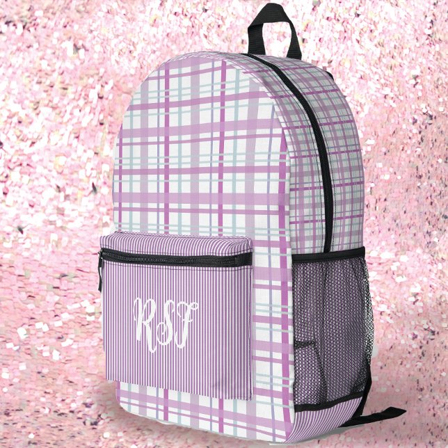 Sac À Dos Imprimé Lavande moderne Pink Plaid and Stripe Girl (Créateur téléchargé)