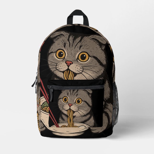 Sac À Dos Imprimé  Le chat douillet sirotant des nouilles (Recto)