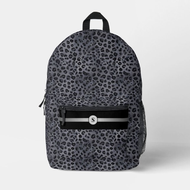 Sac à dos imprimé léopard gris et noir personnalis (Recto)
