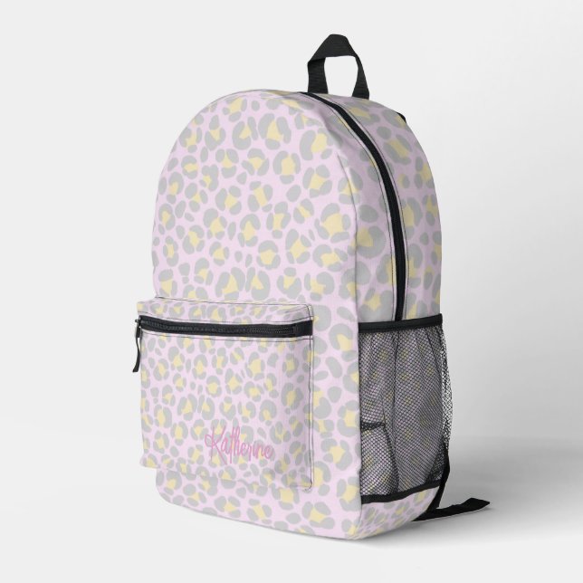 Sac À Dos Imprimé Leopard Pastel rose gris jaune (Coin arrière droit)