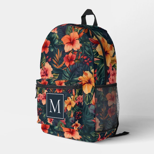 Sac À Dos Imprimé Les Fleurs D'Hibiscus, Un Modèle Floral Tropical (Coin arrière droit)
