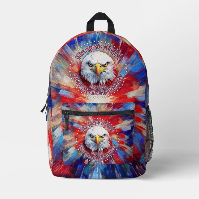 Sac À Dos Imprimé L'Esprit de 1776, 2026 L'Aigle Rouge de Feu d'Amér (Recto)