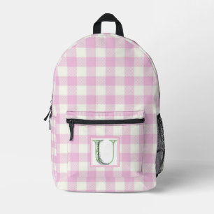 Sac À Dos Imprimé Lettre U majuscule élégante en vichy rose et blanc