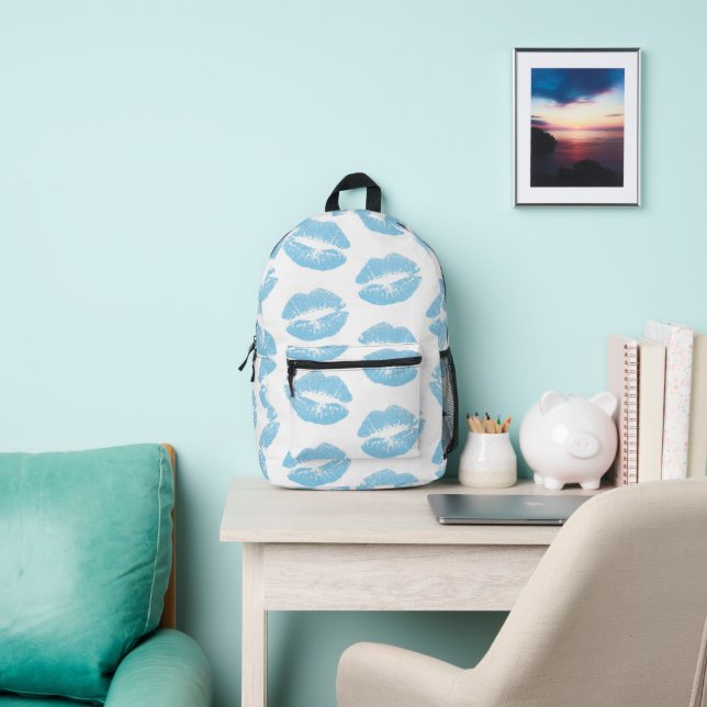 Sac À Dos Imprimé Lèvres Bleues, Motif De Lèvres, Bleu, Baiser (Insitu)