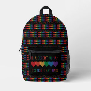 Sac À Dos Imprimé LGBT Heart Retro Be A Decent Human Ce n'est pas qu