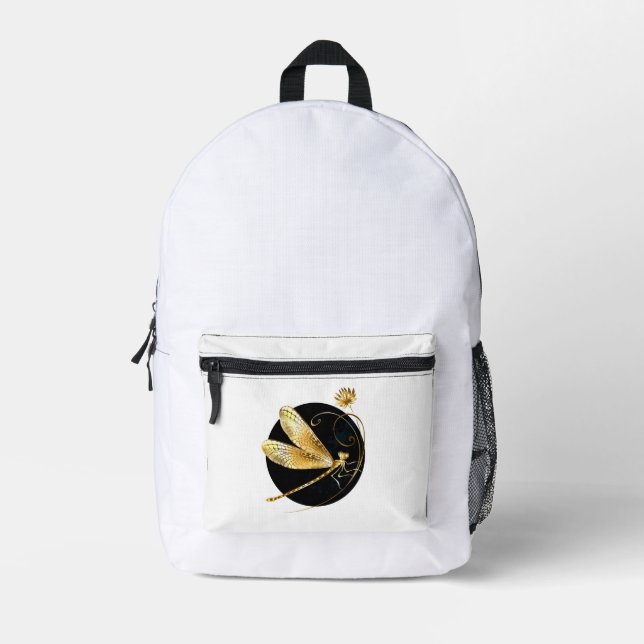 Sac À Dos Imprimé libellule d'or en cercle noir (Recto)