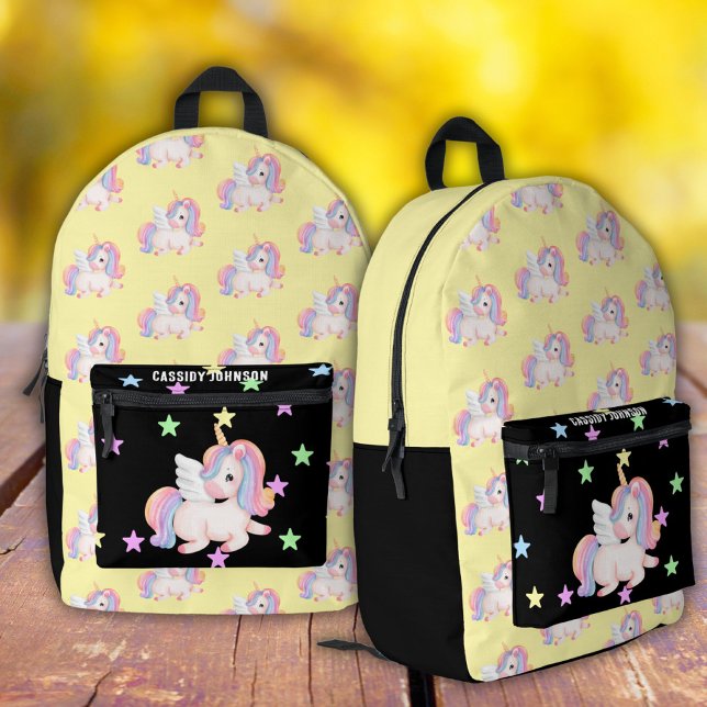 Sac À Dos Imprimé licorne arc-en-ciel noir et jaune  (Créateur téléchargé)