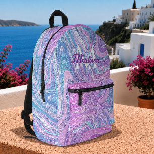 Sac À Dos Imprimé Licorne arc-en-ciel scintillante art girly marbre 