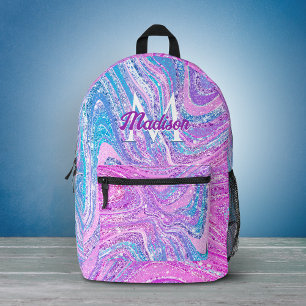 Sac À Dos Imprimé Licorne arc-en-ciel scintillante art girly marbre 