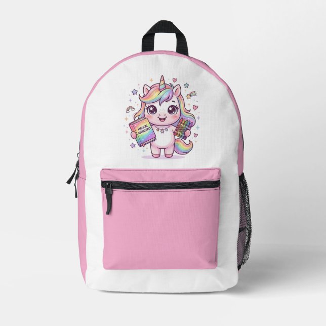 Sac À Dos Imprimé Licorne prête pour l'école (Recto)