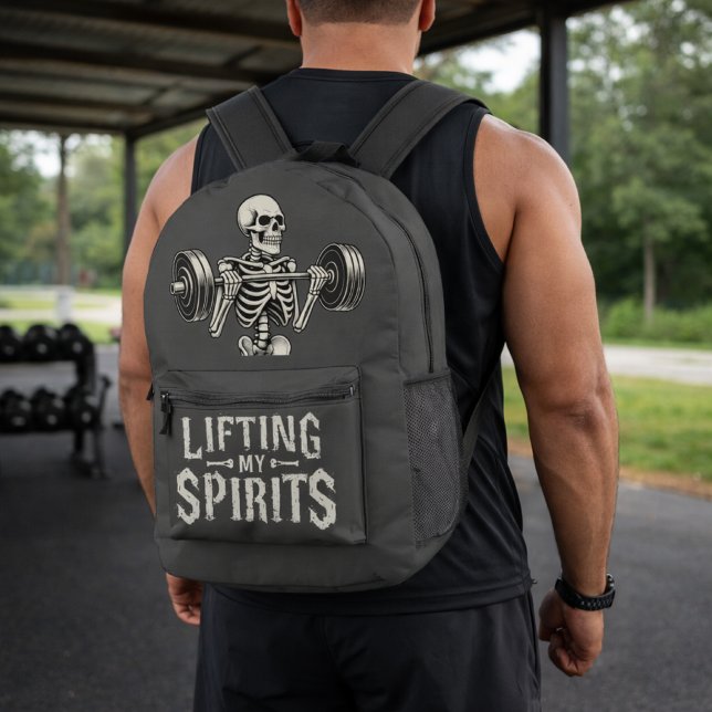 Sac À Dos Imprimé Lifting My Spirits Bodybuilding Skeleton Funny Gym (Créateur téléchargé)