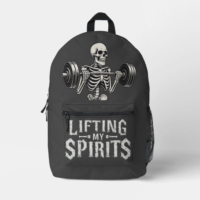 Sac À Dos Imprimé Lifting My Spirits Bodybuilding Skeleton Funny Gym (Recto)