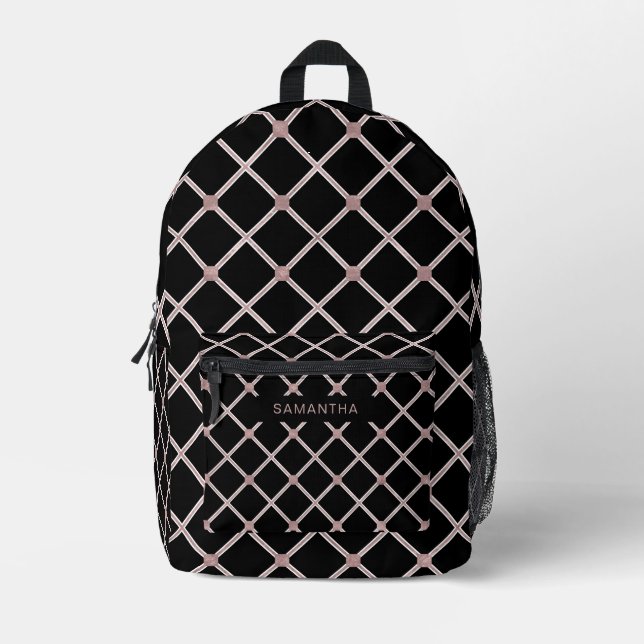 Sac À Dos Imprimé Lignes de diamant d'or noir et Rose (3) (Recto)