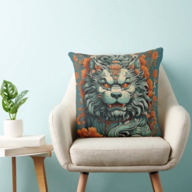 Sac À Dos Imprimé Lion de sagesse de la grippe (Asian Lion Head  pillow high quality 100% polyester hidden zipper enclosure. Made in the USA. 
)