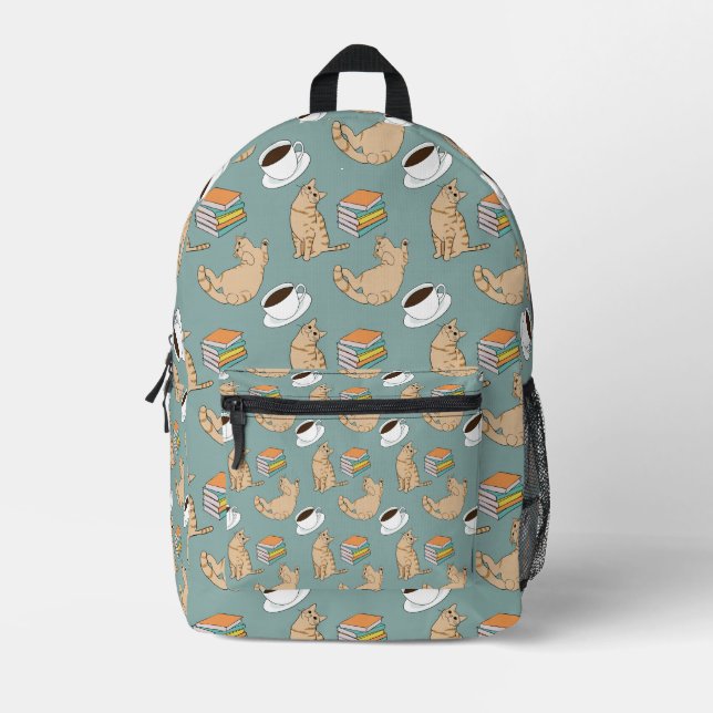 Sac À Dos Imprimé Livres de chats et café (Recto)