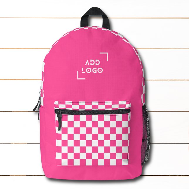 Sac À Dos Imprimé Logo du Motif Pink White Checkerboard (Créateur téléchargé)